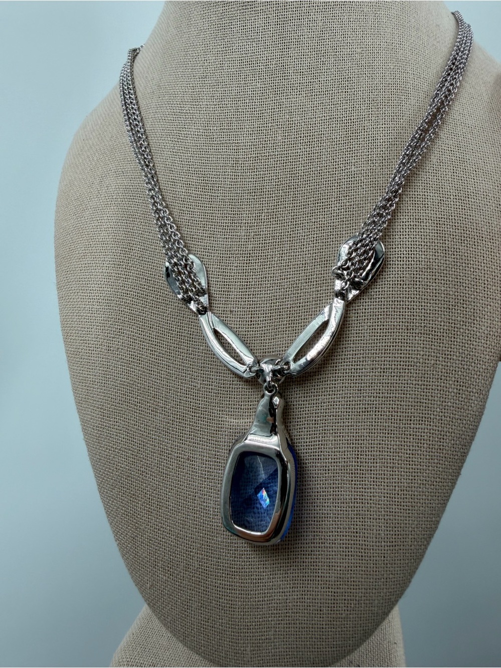 Givenchy Silver Tone Blue Crystal Necklace - Picture 4 of 8